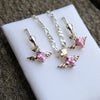Set Anhänger 13x8mm und Ohringe Herz-Zirkonia pink mit Flügel Silber 925